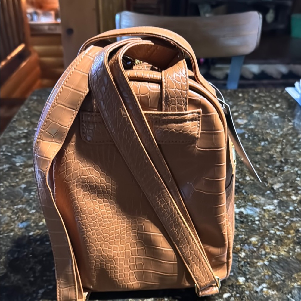 Croc-Embossed Tan Backpack - Picture 3 of 6
